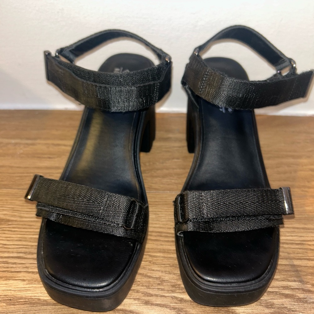Call It Spring Black Chunky Heel Sandals